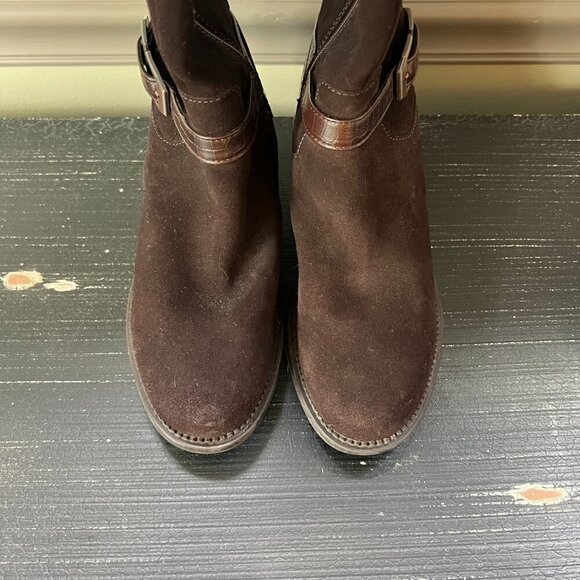 Clarks Women 6.5 M Maye Aster Buckled Riding Boots in Dark Brown Suede Tall - Picture 4 of 8